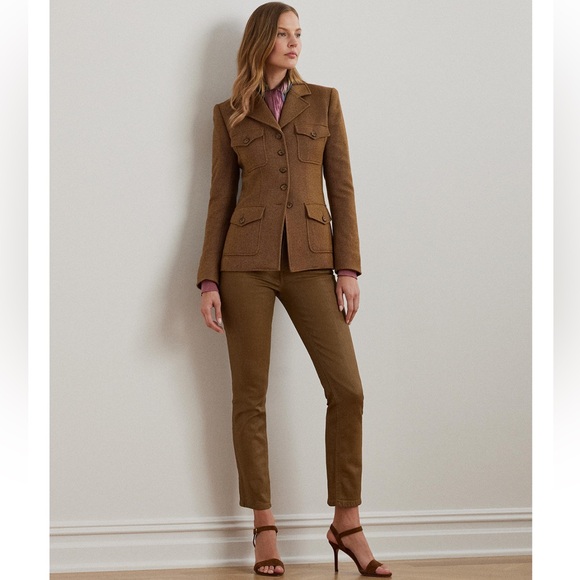 Lauren Ralph Lauren Coated High Rise Straight Ankle Jeans Tan Size 14 - Picture 16 of 16